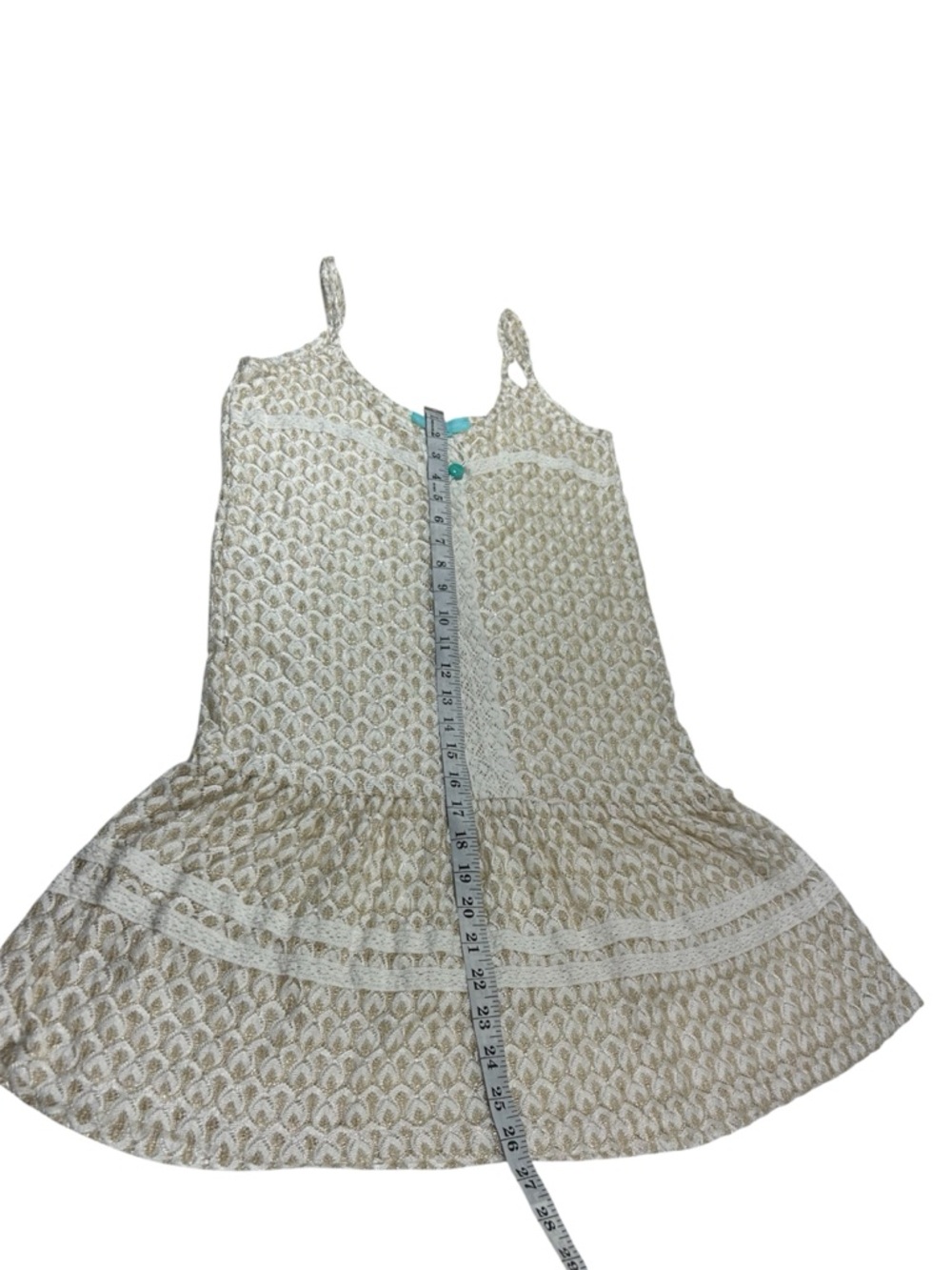 Golden Hour Metallic Crochet Lace Tiered Slip Dress Boho Romantic - Picture 3 of 6